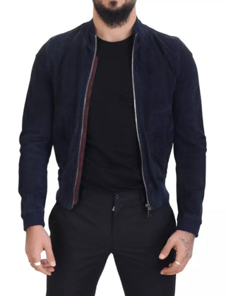 Chaqueta blusón de ante de cordero azul oscuro
