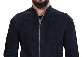 Chaqueta blusón de ante de cordero azul oscuro