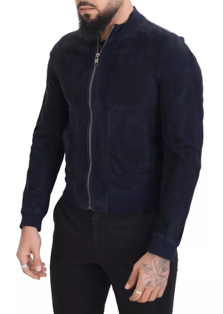 Chaqueta blusón de ante de cordero azul oscuro