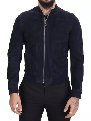 Chaqueta blusón de ante de cordero azul oscuro