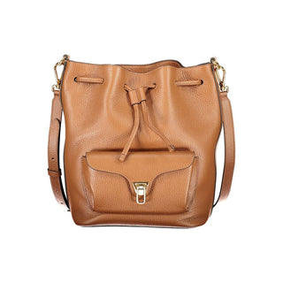 Bolso tipo cubo de cuero marrón para mujer