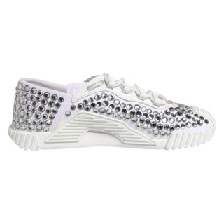 Weiße NS1 Canvas-Leder bestickte Sneakerschuhe