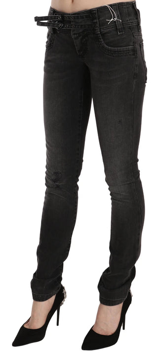 Pantalones vaqueros pitillo ajustados de cintura baja lavados negros