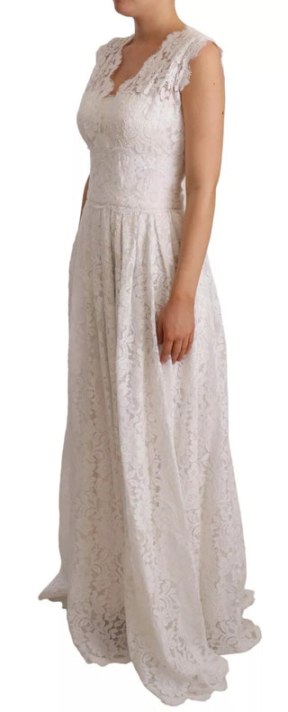 Vestido largo maxi blanco con corsage de encaje floral