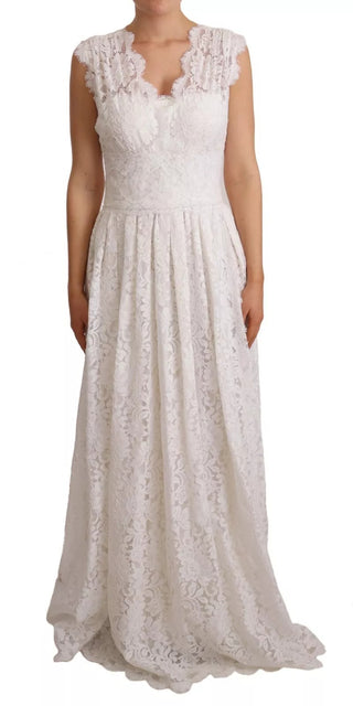 Vestido largo maxi blanco con corsage de encaje floral