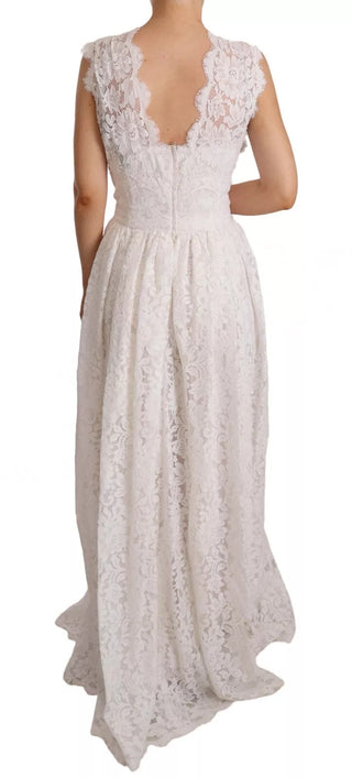 Vestido largo maxi blanco con corsage de encaje floral