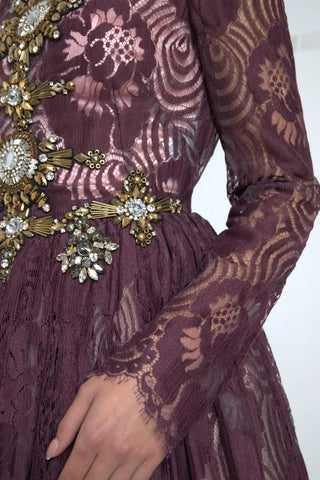 Purple Viscose Crystal A-Line Gown Dress