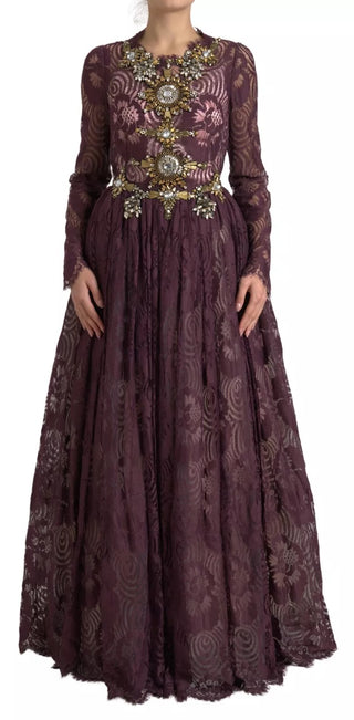 Purple Viscose Crystal A-Line Gown Dress