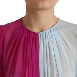 Hellblaues Seiden-Midikleid, zweifarbig