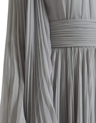 Light Grey Polyester Pleated Long Maxi Dress