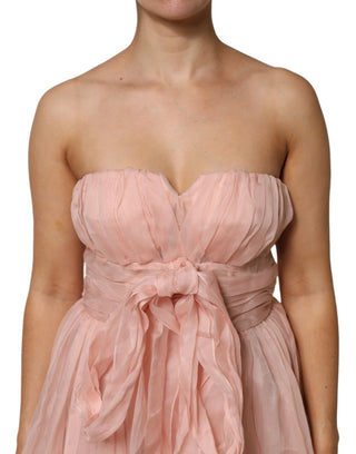 Vestido midi plisado en línea A de gasa de seda rosa  