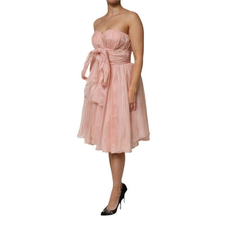Vestido midi plisado en línea A de gasa de seda rosa  