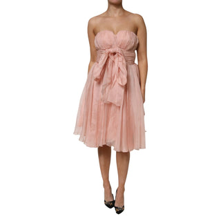 Vestido midi plisado en línea A de gasa de seda rosa  