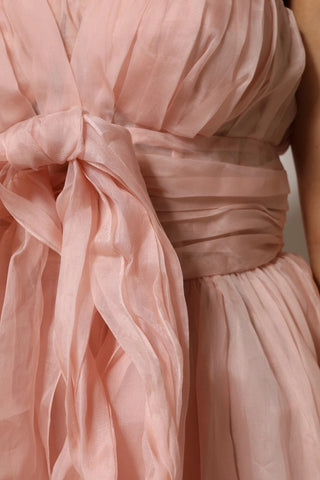 Vestido midi plisado en línea A de gasa de seda rosa  
