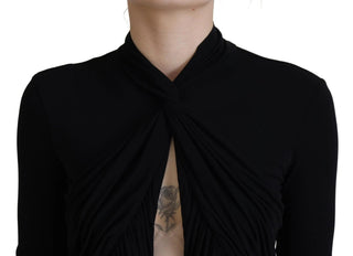 Schwarzes Viskose-Langarm-Minikleid mit Cut-Outs