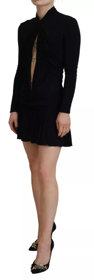 Schwarzes Viskose-Langarm-Minikleid mit Cut-Outs