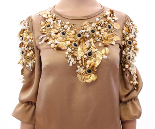 Blusa especial dorada con cristales para pasarela