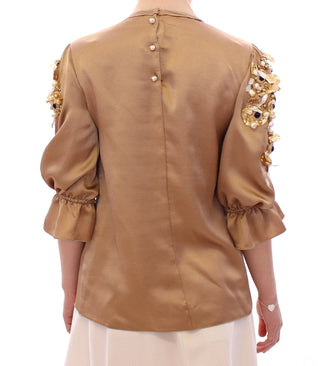 Blusa especial dorada con cristales para pasarela