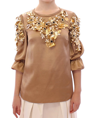 Blusa especial dorada con cristales para pasarela