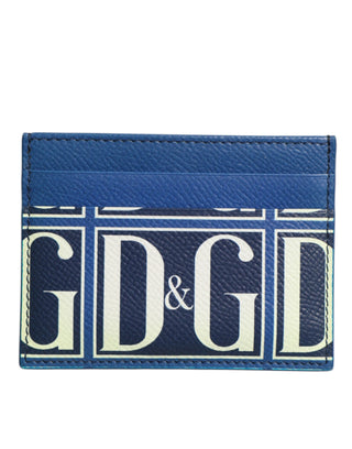 Cartera portatarjetas con monograma del logo DG en cuero de becerro azul