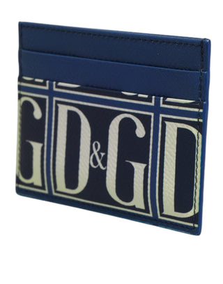 Cartera portatarjetas con monograma del logo DG en cuero de becerro azul