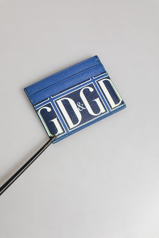 Cartera portatarjetas con monograma del logo DG en cuero de becerro azul