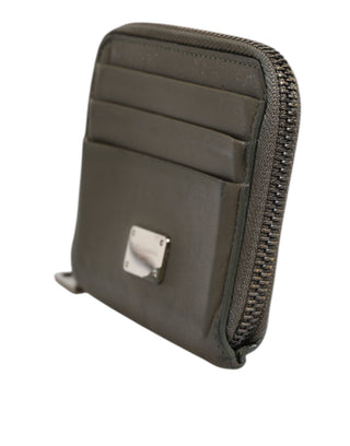 Militärgrünes Leder-Kartenetui mit Logo-Plakette und Münzfach