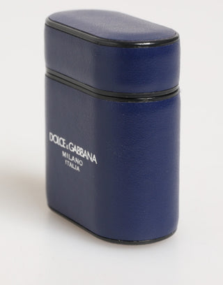 Blaues Airpods Case aus Leder mit Logo-Print und Flip-Halter für Herren