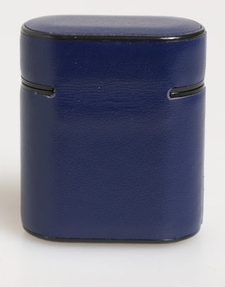 Blaues Airpods Case aus Leder mit Logo-Print und Flip-Halter für Herren