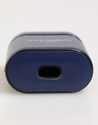 Blaues Airpods Case aus Leder mit Logo-Print und Flip-Halter für Herren