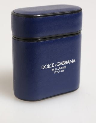 Blaues Airpods Case aus Leder mit Logo-Print und Flip-Halter für Herren