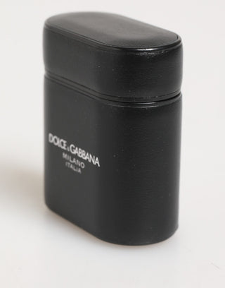 Funda para Airpods con tapa abatible y logo impreso en cuero de becerro negro