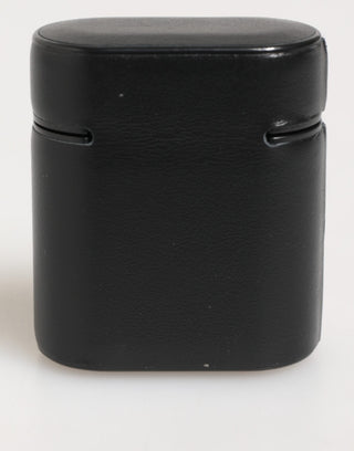 Funda para Airpods con tapa abatible y logo impreso en cuero de becerro negro