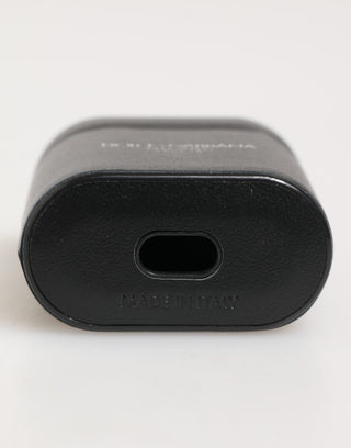 Funda para Airpods con tapa abatible y logo impreso en cuero de becerro negro