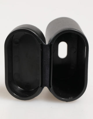 Funda para Airpods con tapa abatible y logo impreso en cuero de becerro negro