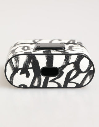 Funda para Airpods con logo impreso en monograma de cuero blanco y negro