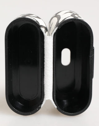 Funda para Airpods con logo impreso en monograma de cuero blanco y negro