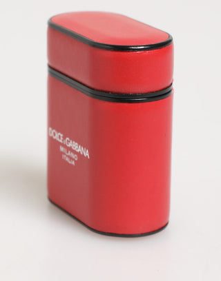 Rot-weißes AirPods-Case aus Kalbsleder mit Logo und Klapphalter