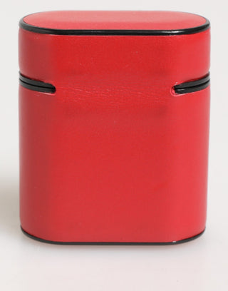 Rot-weißes AirPods-Case aus Kalbsleder mit Logo und Klapphalter