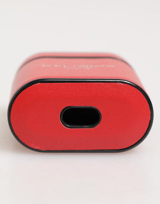 Rot-weißes AirPods-Case aus Kalbsleder mit Logo und Klapphalter