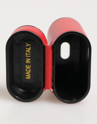 Rot-weißes AirPods-Case aus Kalbsleder mit Logo und Klapphalter