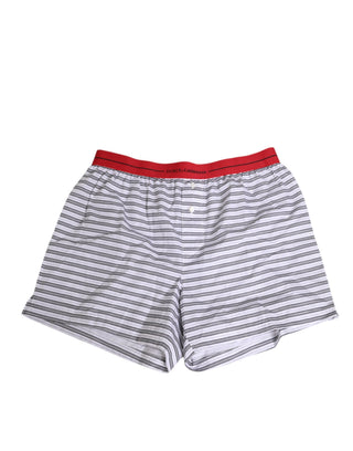 Pantalones cortos de baño con rayas blancas y cinturilla roja de algodón