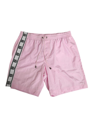 Bañador para hombre con raya lateral y logo en nylon rosa