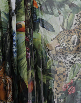 Vestido largo para mujer con estampado de jungla multicolor en seda  
