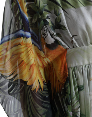 Vestido largo para mujer con estampado de jungla multicolor en seda  