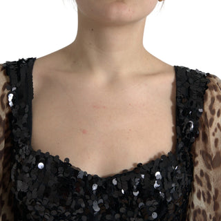 Maxikleid mit Leopardenprint aus Seide mit Pailletten und Rüschen