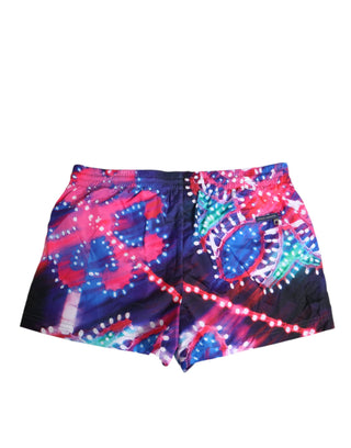 Bañador tipo short de poliéster con estampado neón multicolor  