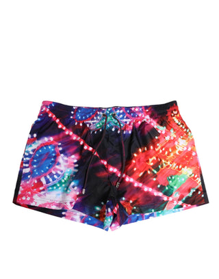Bañador tipo short de poliéster con estampado neón multicolor  