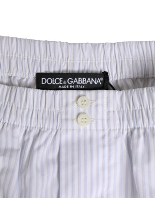 Bañador tipo short con botones y rayas de algodón blanco y azul  