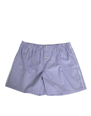 Bañador tipo short con botones y rayas de algodón azul y blanco  